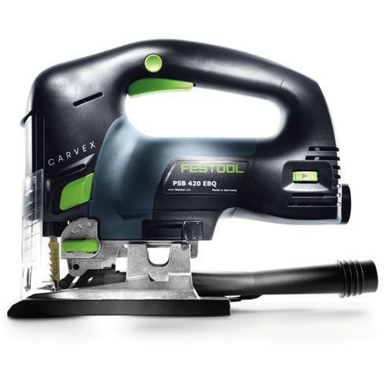 Festool - 420 EBQ-Plus CARVEX - Pendelhubstichsäge für Metall und Holz (550W, max. Hubzahl 3800 U/min, 120mm Schnitttiefe Holz, 10mm Schnitttiefe Stahl, 1,9kg, inkl. 2 Sägeblätter, Splitterschutz, Systainer, Pendelhubverstellung)