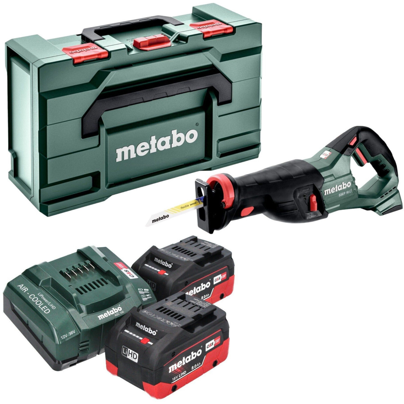 Metabo - SSEP 18 LT BL - Akku-Säbelsäge 18V Li-Ion - 2x 8,0 Ah - LED-Licht, Softgriff, metaBOX