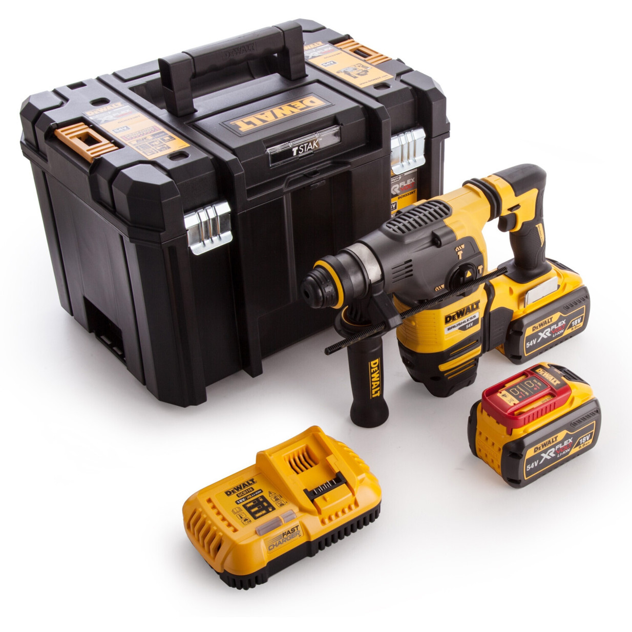 DeWalt - DCH333X2-QW (Profi Akku-Kombihammer 54V 9Ah, mit 2 Akkus, Überlastschutz/Motorbremse, max. 30mm Bohrdurchmesser in Holz/Beton, SDS-Plus)