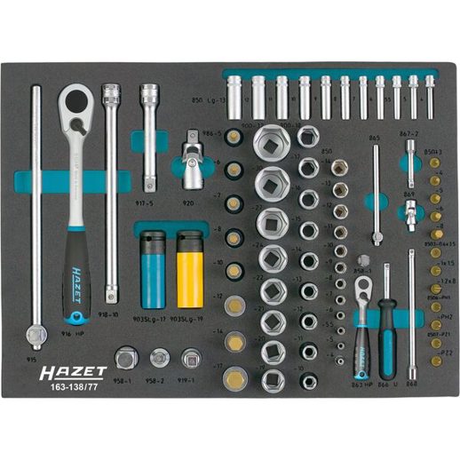 Hazet - Steckschlüssel-Satz (163-138/77) - Vierkant hohl 12,5 mm (1/2 Zoll), Vierkant hohl 6,3 mm (1/4 Zoll) - Außen-Sechskant-Tractionsprofil, Innen-Sechskant Profil, Innen TORX®