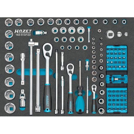 HAZET Steckschlüssel Satz 163-513/122 ∙ Vierkant hohl 6,3 mm (1/4 Zoll) | Vierkant hohl 10 mm (3/8 Zoll) | Vierkant hohl 12,5 mm (1/2 Zoll) | Sechskant massiv 6,3 (1/4 Zoll) ∙ Auße...