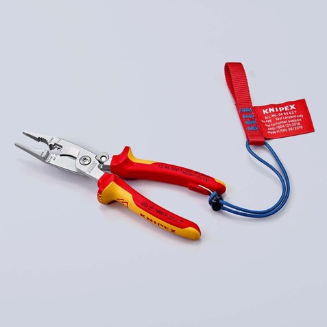 KNIPEX 13 96 200 Elektro-Installationszange isoliert mit Mehrkomponenten-Hüllen | VDE-geprüft verchromt 200 mm