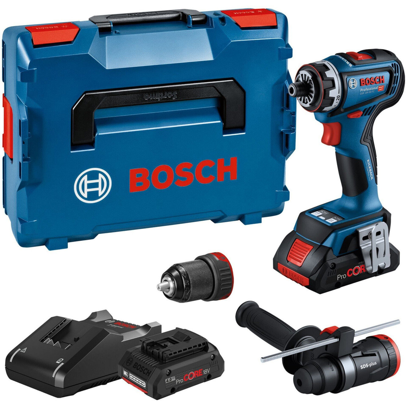 Bosch - GSR 18V-90 FC - Professional Akku-Bohrschrauber, bürstenlos, 2 Akkus, Li-Ion, SDS-Plus, KickBack Control (06019K6205)