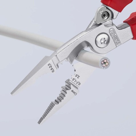 KNIPEX 13 96 200 Elektro-Installationszange isoliert mit Mehrkomponenten-Hüllen | VDE-geprüft verchromt 200 mm