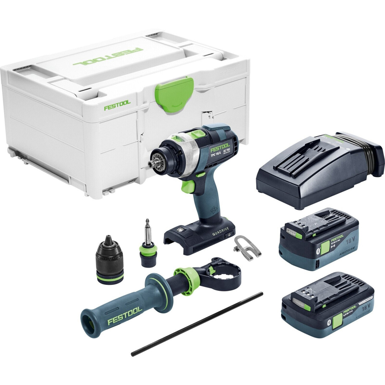 Festool - 577651 Quadrive TPC 18/4 Akku-Schlagbohrschrauber (18V, max. 70mm Bohrung Holz, 4-Gang Getriebe)