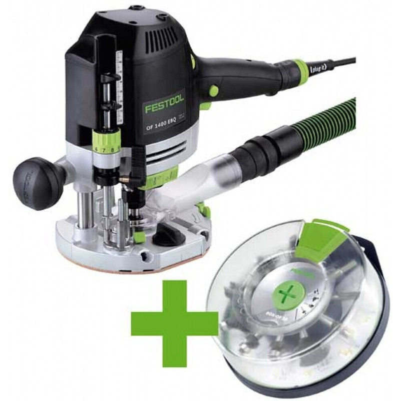 Festool - 1400 EBQ-Plus - Oberfräse Schwarz mit Fräserbox (Netzbetrieb, 230 V, 1.400 Watt, Zweihand)