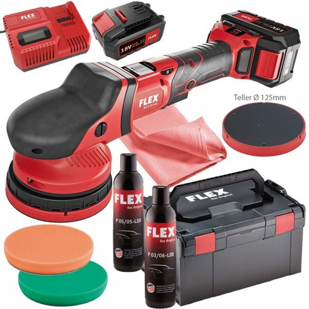 Flex-Tools - XCE 8 125 18.0-EC - Akku-Poliermaschine für Kunststoff und Lack (18V, 2x 5Ah Li-Ion Akkus, 125mm Scheibendurchmesser)