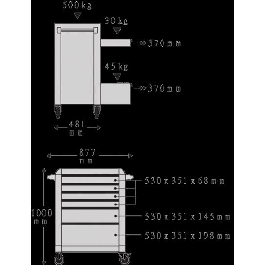 Stahlwille Werkzeug-Sortiment mit Werkstattwagen (Nr.93/157QR) - Schubl.6 - anthrazit (RAL 7016) 157 St.