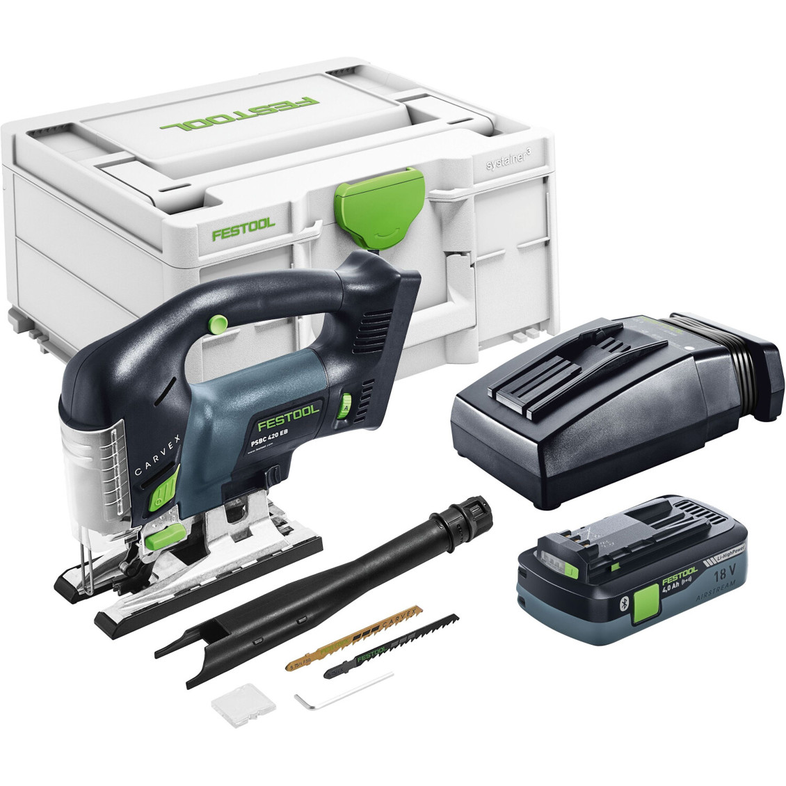 Festool - 420 Li 18 - CARVEX PSBC Pendelhubstichsäge mit LED-Licht und Softgriff, 120mm Schnitttiefe, 4 Ah Akku - Schwarz