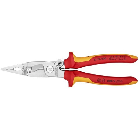 KNIPEX 13 96 200 Elektro-Installationszange isoliert mit Mehrkomponenten-Hüllen | VDE-geprüft verchromt 200 mm