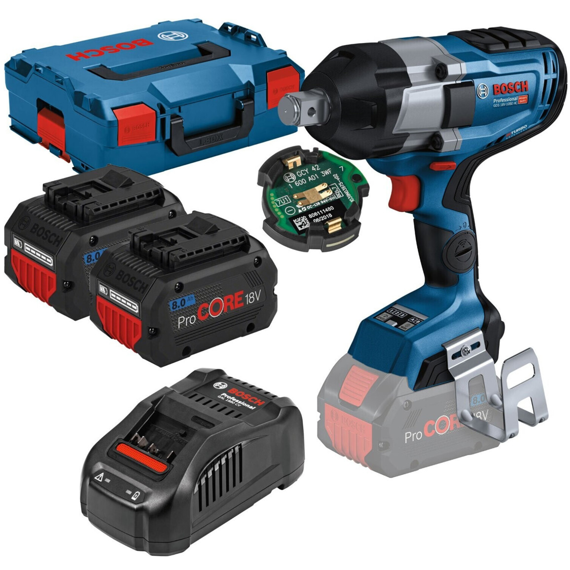 Bosch - 18V-1050 HC - Akku-Drehschlagschrauber Li-Ion (2 Akkus, EC-Motor, 1.050 Nm, L-Boxx, LED-Licht)