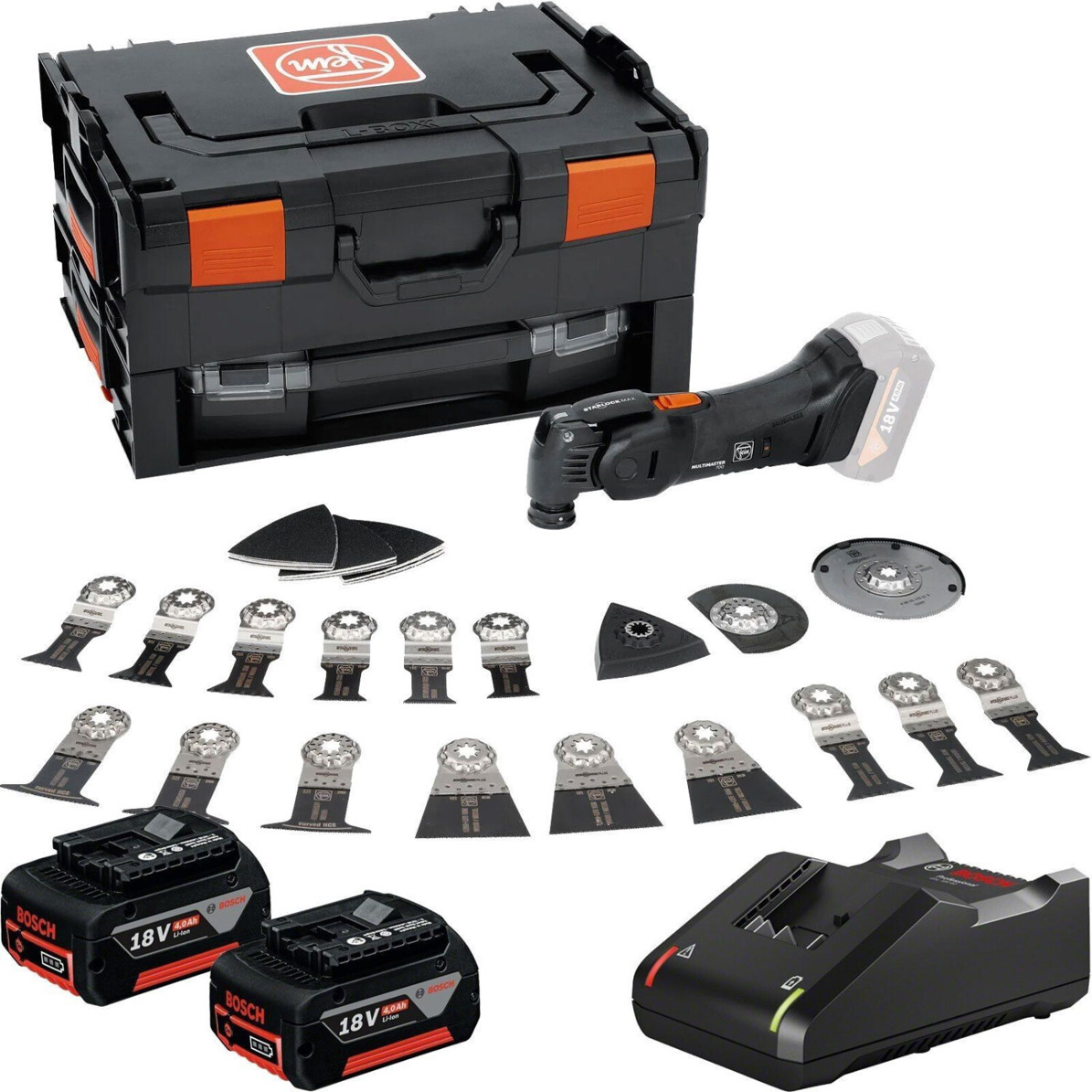 Fein - AMM 700 Max Top - MultiMaster Profi (18V/4Ah, Li-Ion, orange, 2 Akkus, Starlock-Max, Netzbetrieb/Akkubetrieb, Bürstenlos, 10.000-19.500 U/min)