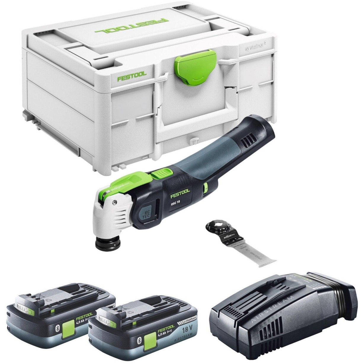 Festool - OSC 18 - Akku-Multi-Cutter/Profi Oszillierwerkzeug (18V, Li-Ion, 2 Akkus, 4Ah, 19.500 U/min, Starlock-Max, Netz/Akku-Betrieb)