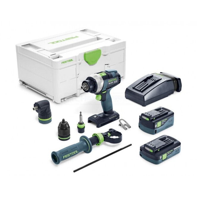 Festool - 577243 Quadrive Akku-Bohrschrauber (4-Gang, CAS 18 V, 5,2 Ah, 4 Ah, bürstenloser EC-Motor)