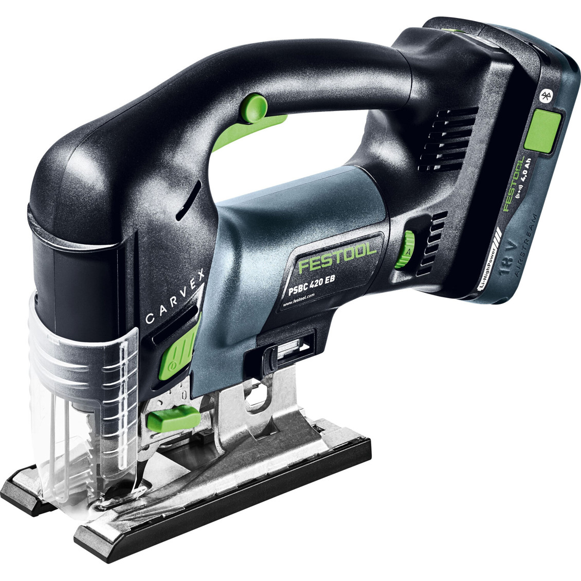 Festool - 420 Li 18 - CARVEX PSBC Pendelhubstichsäge mit LED-Licht und Softgriff, 120mm Schnitttiefe, 4 Ah Akku - Schwarz