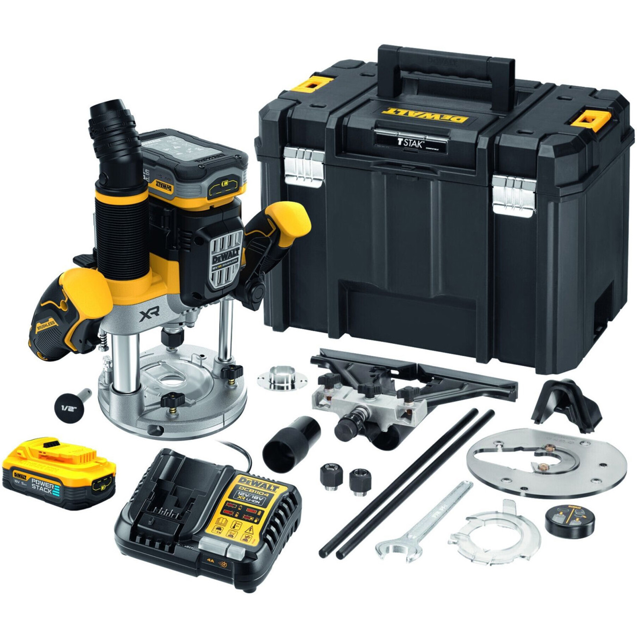 DeWalt - DCW620H2-QW (18V Oberfräse, 2 Akkus, 5Ah, 1.600W bürstenlos, LED)