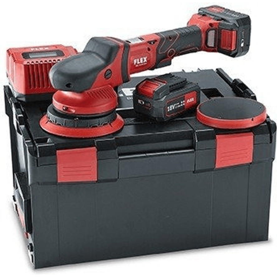 Flex-Tools - XFE 15 150 - Pro Auto-Poliermaschine mit Li-Ion Akku (2 x 5,0 Ah) für Kunststoff & Lack, 150mm Scheibe